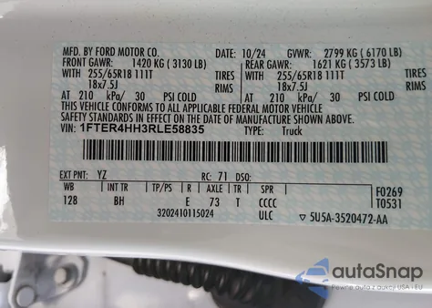 2024 Ford Ranger Xlt z USA, uszkodzony, nr VIN 1FTER4HH3RLE58835